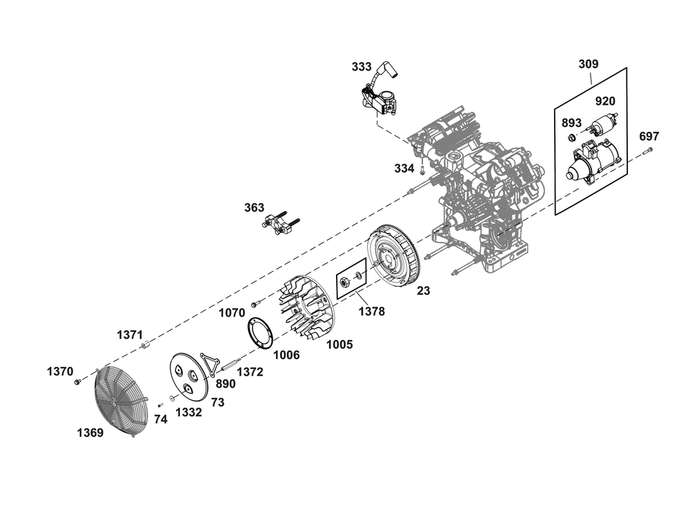 Flywheel, Ignition, And Starter Group Diagram and Parts List for 61G277-0008-J1 400000 - 699999 Briggs and Stratton Engine